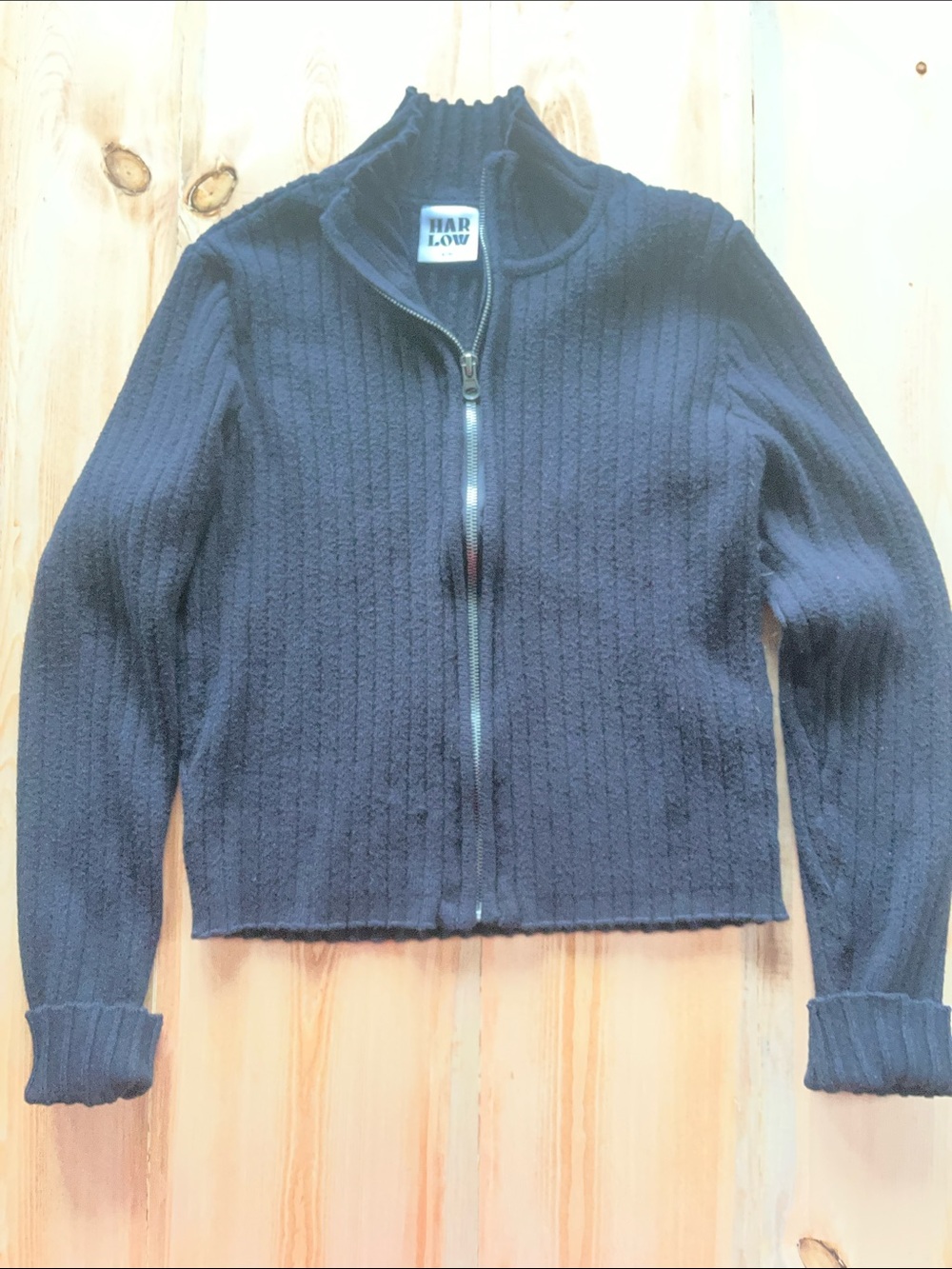 Harlow Black Ribbed Zip-Up Cardigan Sweater